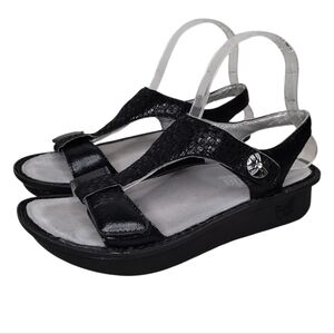 Alegria Kendra Black Leather T-Strap Slingback Sandals Sz 8